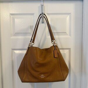 Coach Hallie Camel Tan Pebbled Leather Shoulder Bag